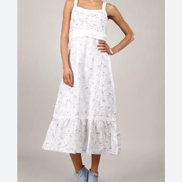 L33 White flounced Sundress Boho Prarie cottagecore twee kentucky derby! Cotton! - Picture 14 of 14